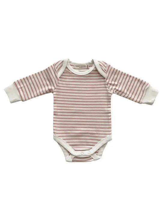 Long Sleeve Organic Bodysuit - Rose Pink Stripe