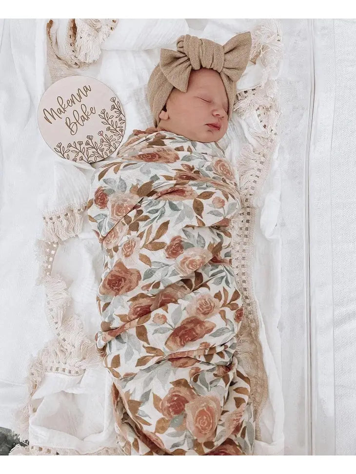 Dusty Pink Floral Muslin Swaddle Blanket