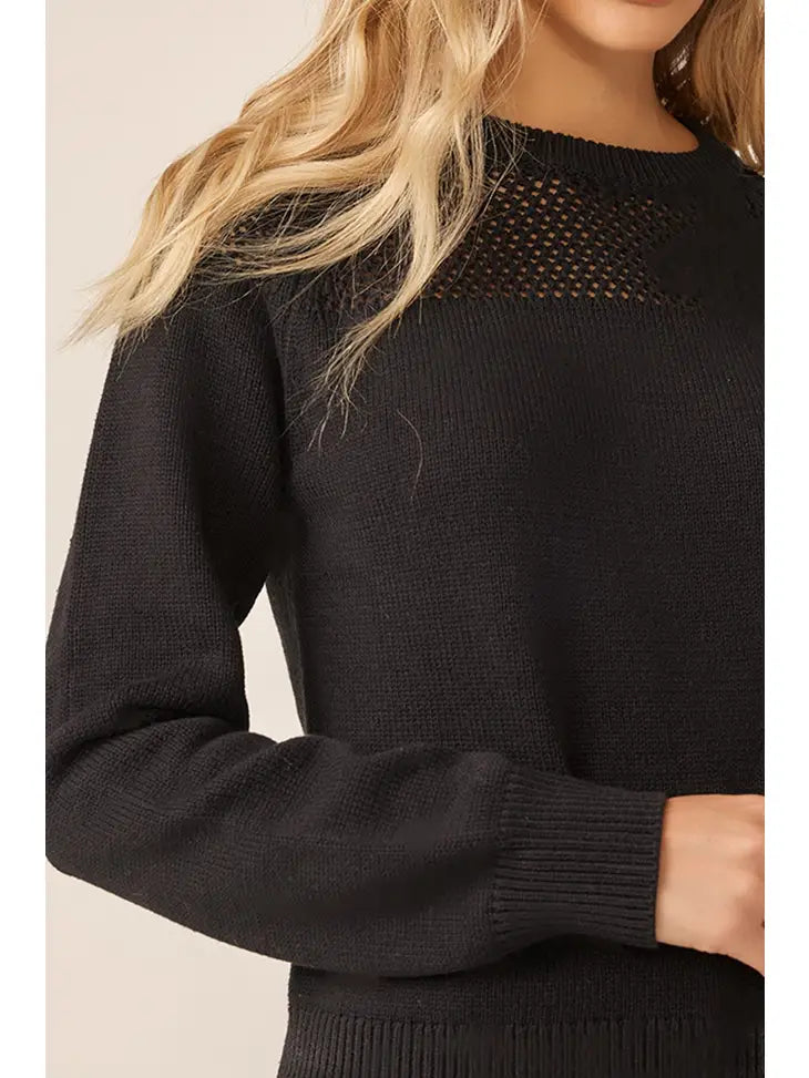 Open Knit Round Neck Long Sleeve Cozy Sweater