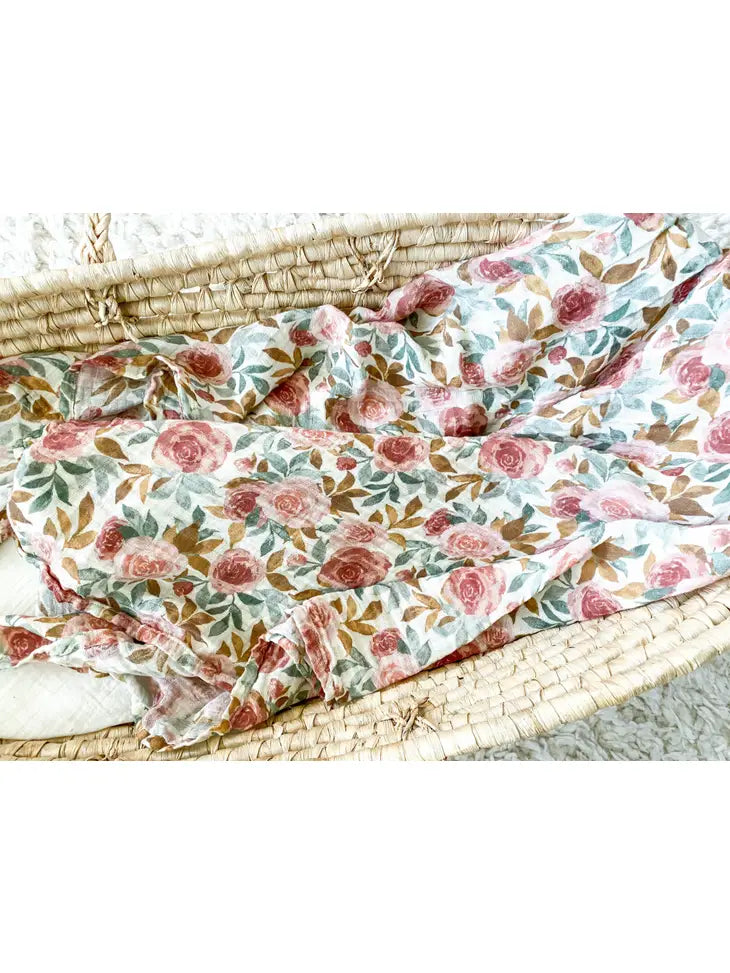 Dusty Pink Floral Muslin Swaddle Blanket