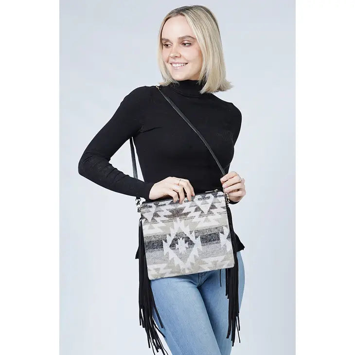 Western Crossbody Bag with Tassel - White