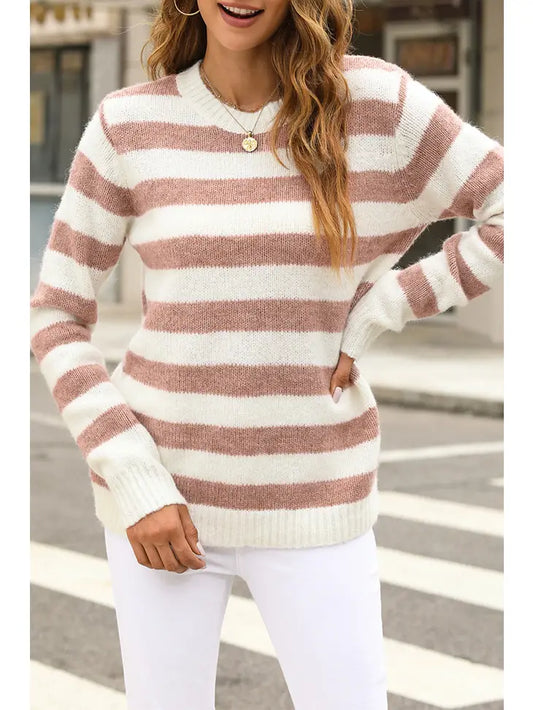 Striped Round Neck Casual Sweater