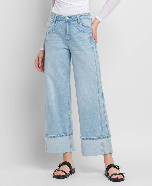 Super High Rise Cuffed Light Wash Jeans - Vervet by Flying Monkey