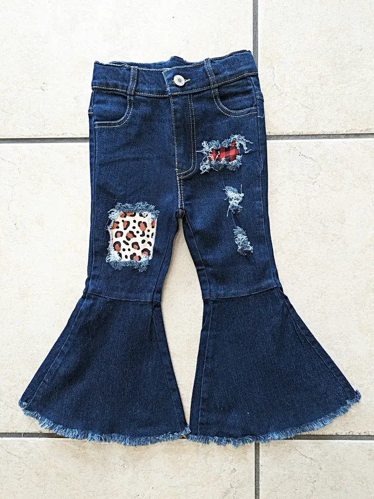 Leopard Patched Bell Bottom Jeans Pant