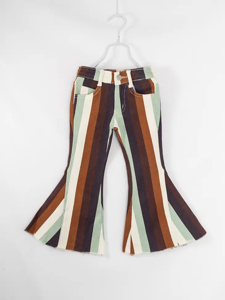 Blue Brown Stripe Girl Denim Bell Pant