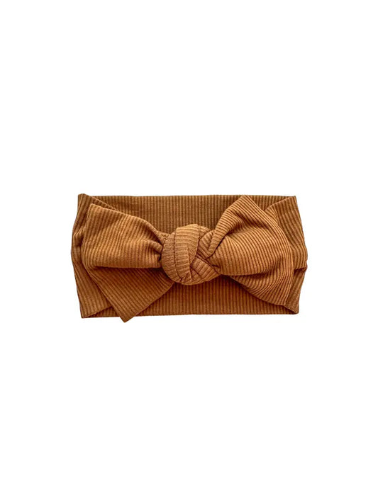 Caramel Ribbed Baby Bow Headband