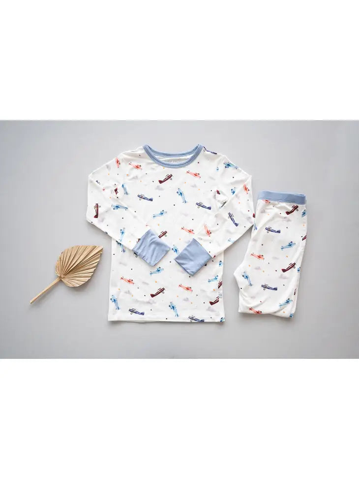 Two-Piece Pajama Set - Vintage Airplane