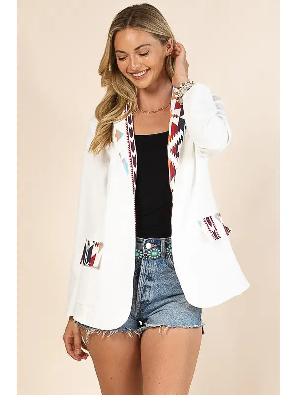 'Alice' Aztec Print Contrast Blazer