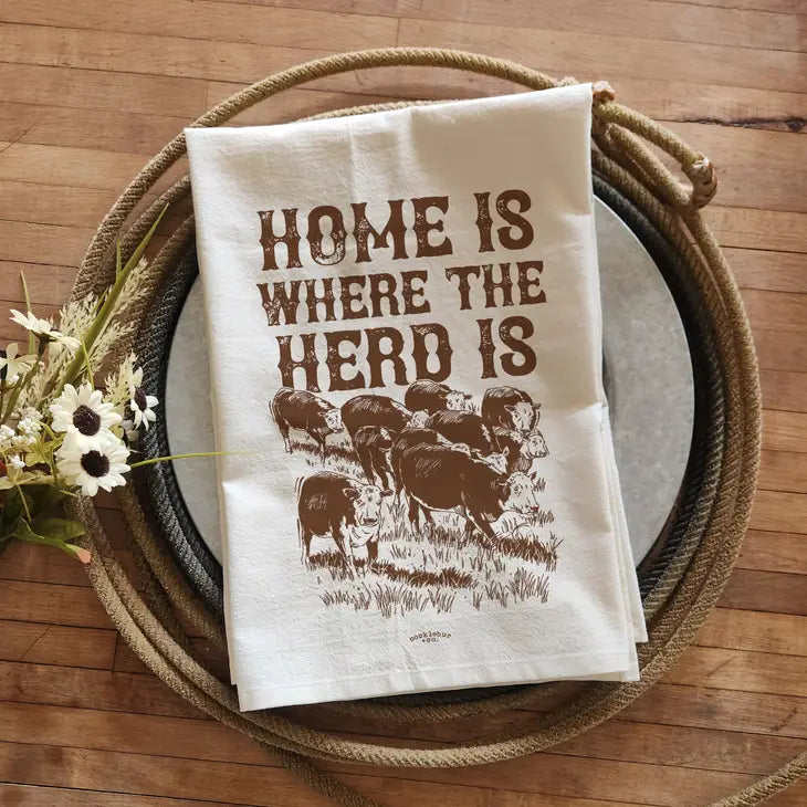 Home Is Where the Herd Is - Old Fashioned Tea Towel