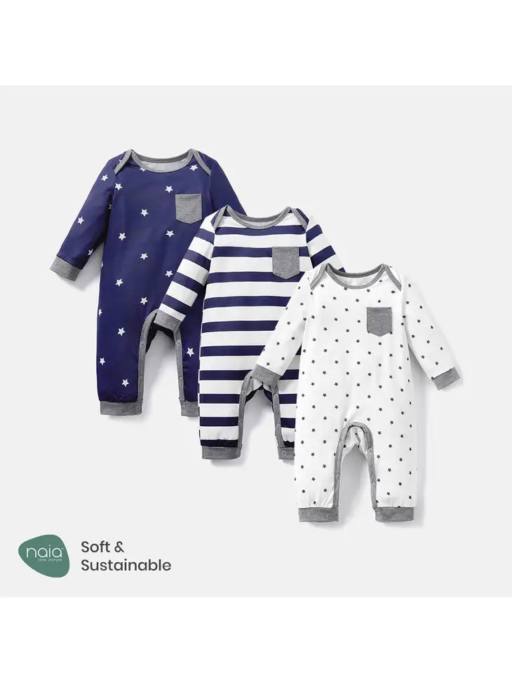 Baby Boy Star Polka Dots Long-Sleeve Jumpsuits