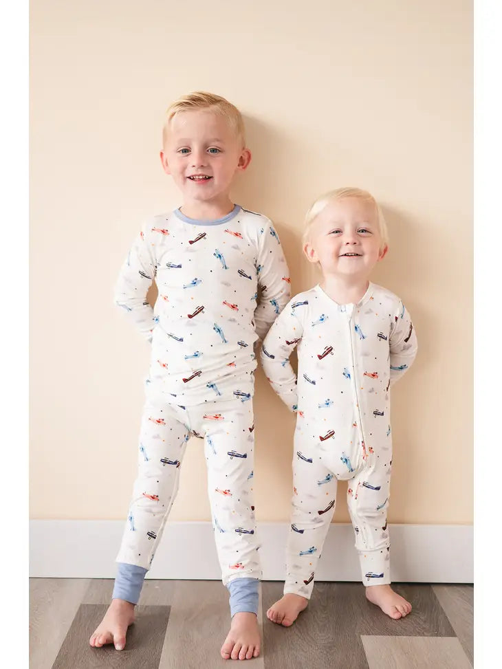 Two-Piece Pajama Set - Vintage Airplane