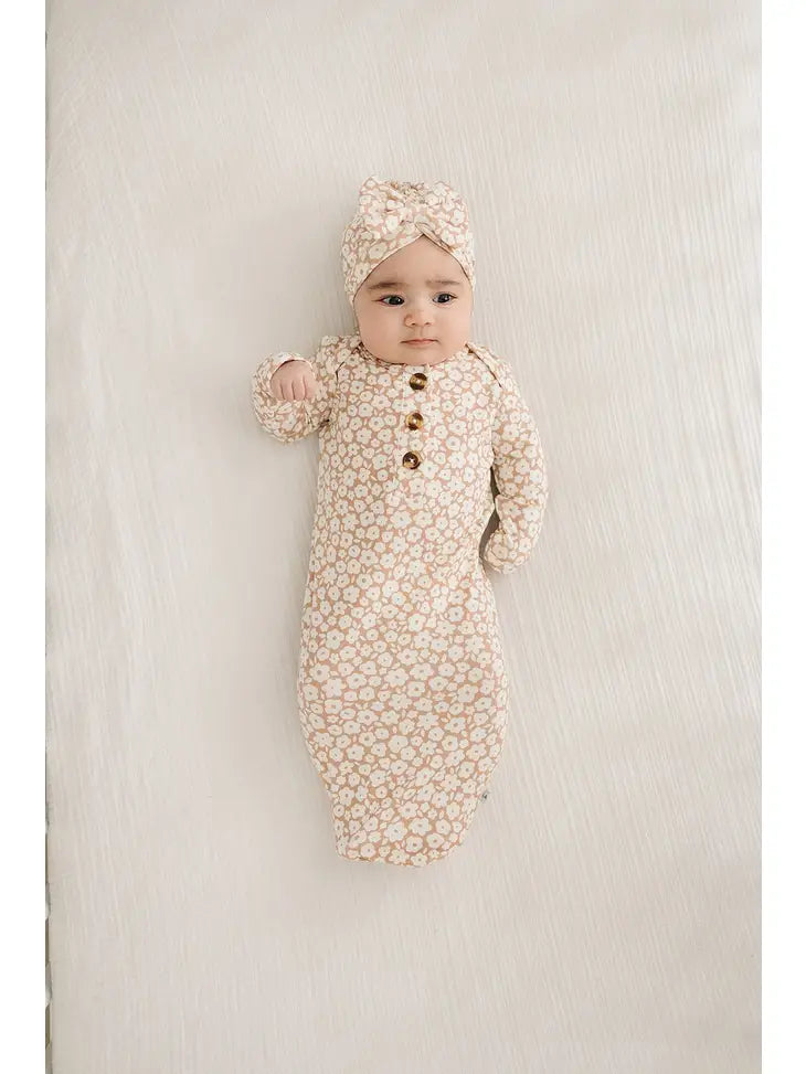 Knotted Baby Gown - Mocha Ditsy Floral