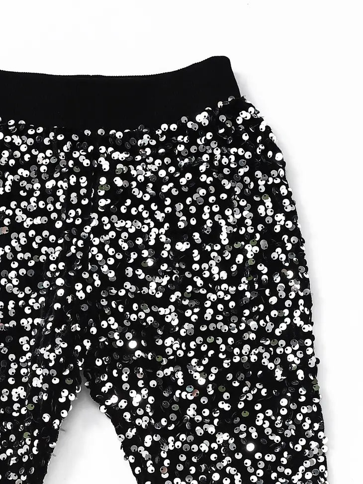 Girls Black Sequin Flare Pants