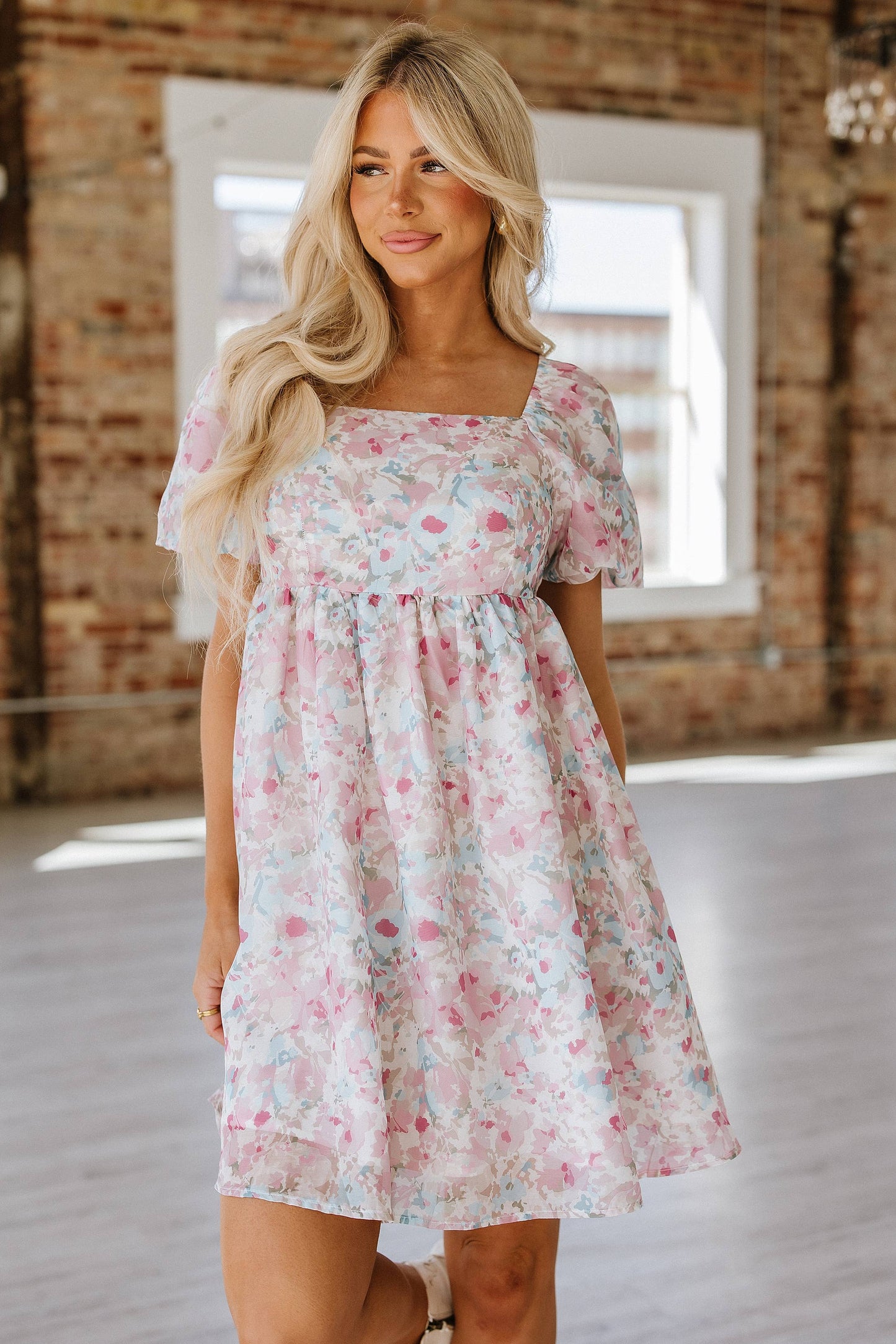 Ajay Floral Square Neck Mini Dress