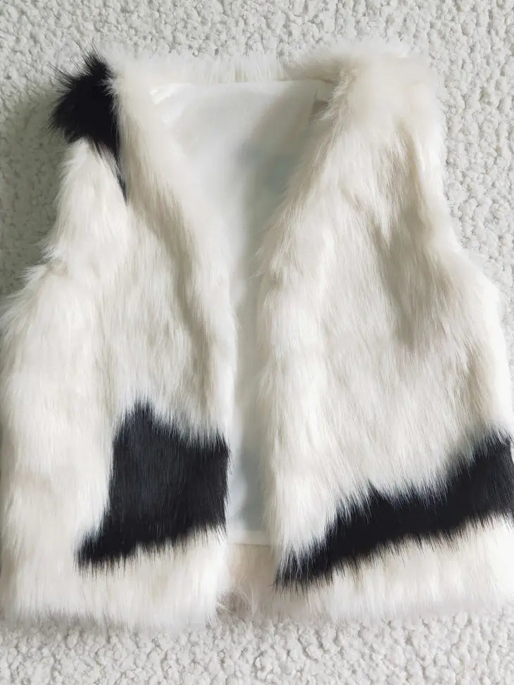 Cow Print Faux Fur Girls Vest