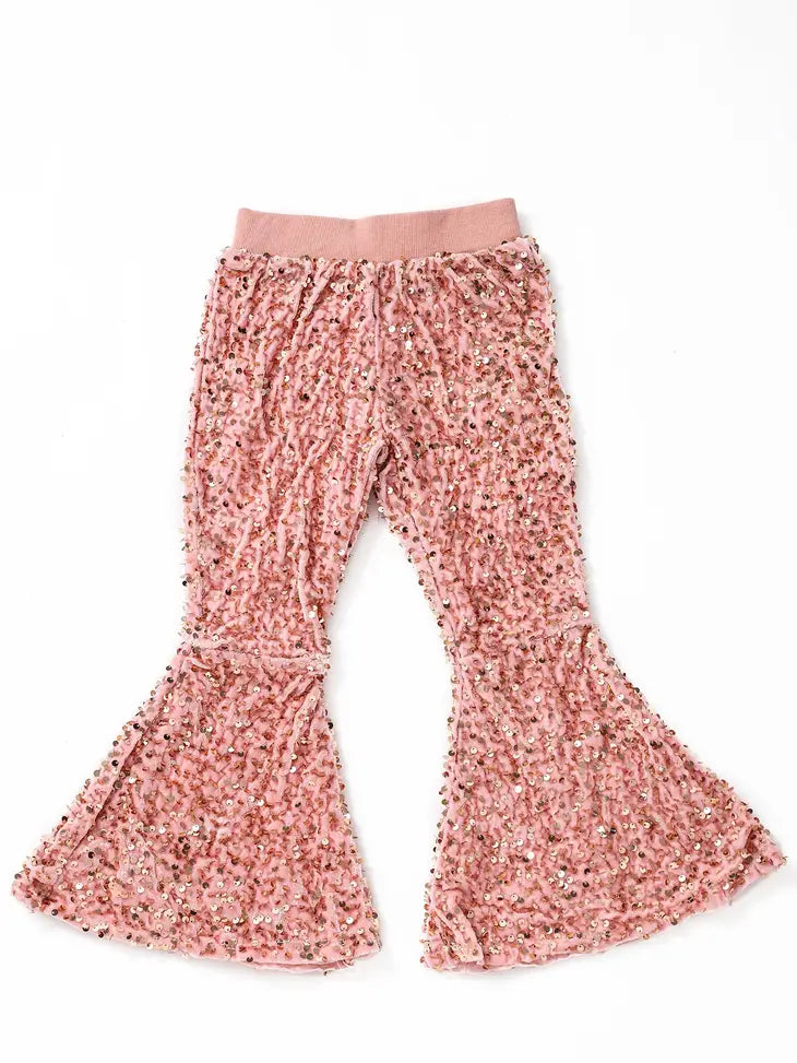 Girls Sequin Flare Pants - Light Pink