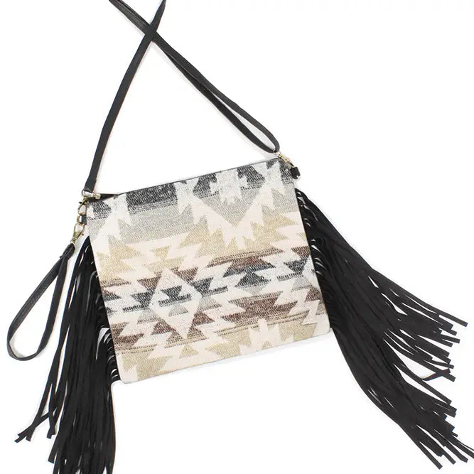 Western Crossbody Bag with Tassel - White