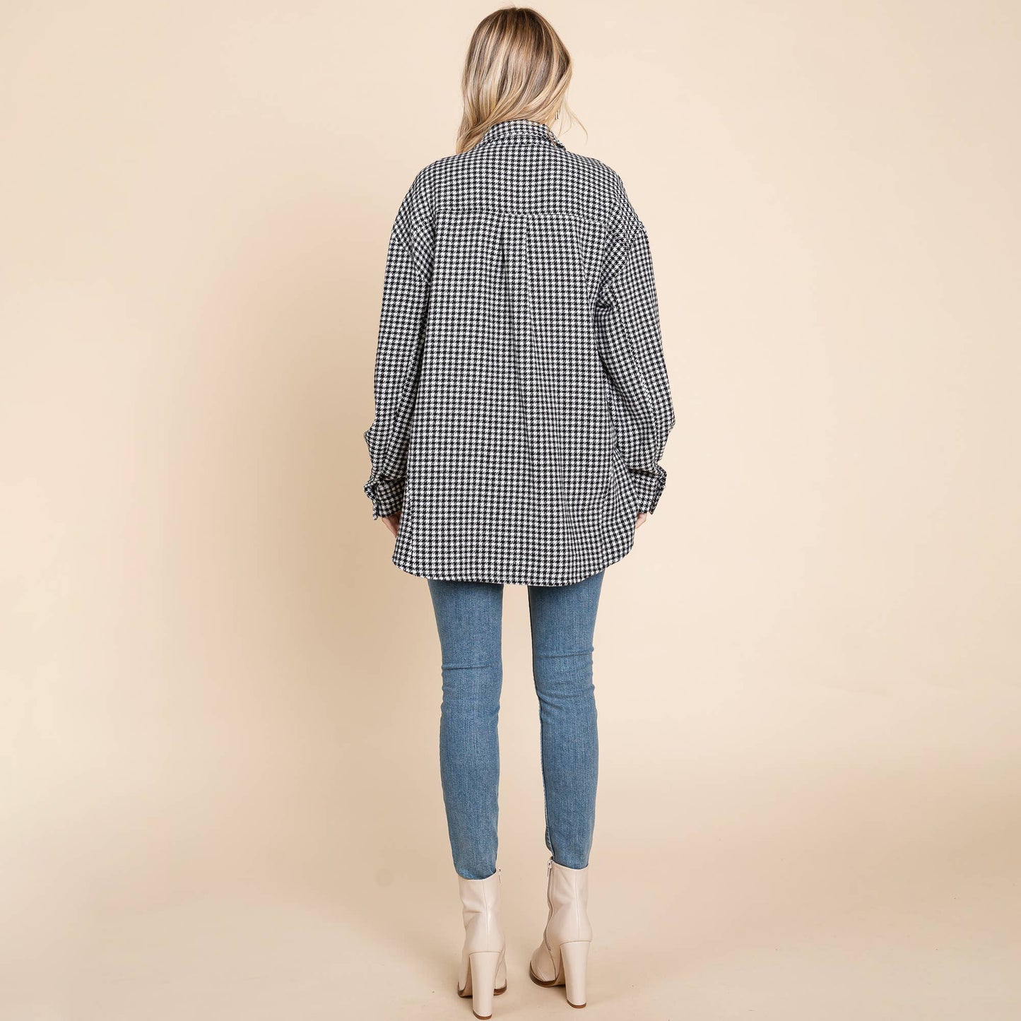 Oversized Houndstooth Flannel Long Shacket