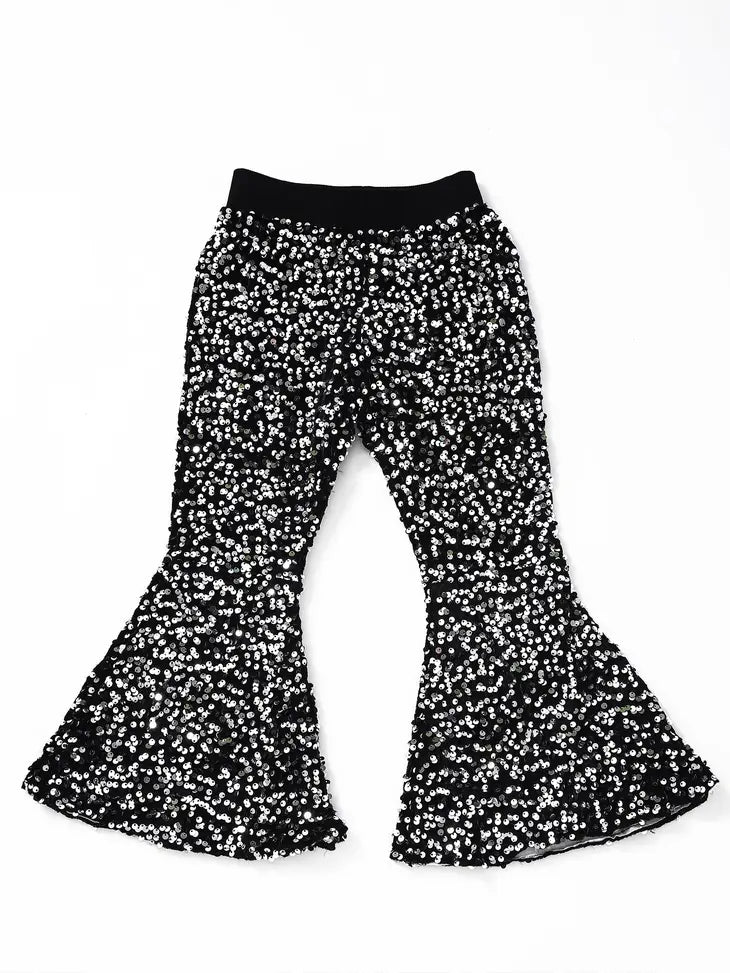 Girls Black Sequin Flare Pants