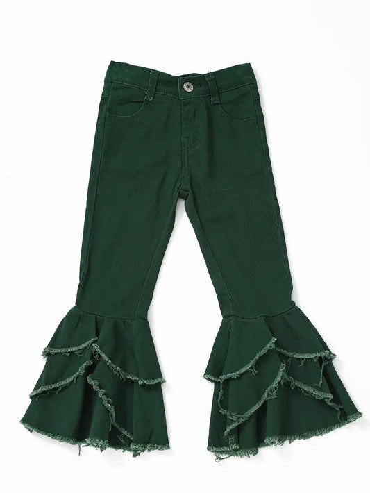 Green Double Layer Girls Jeans