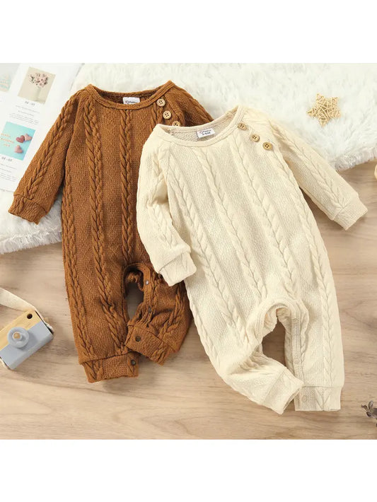 Neutral Baby Cable Knit Long-Sleeve Jumpsuit