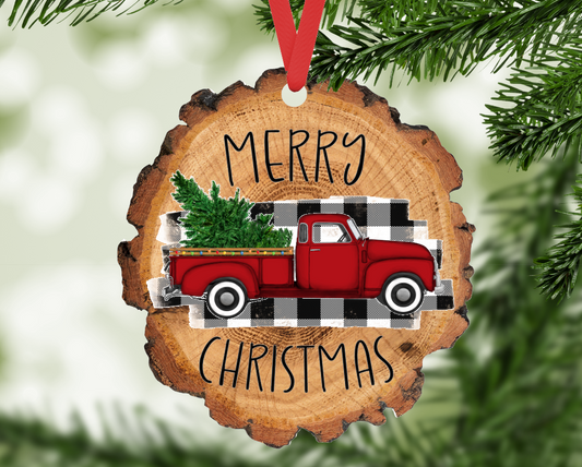 Merry Christmas 2024 Vintage Red Truck Christmas Ornament