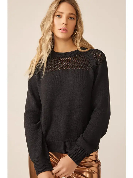 Open Knit Round Neck Long Sleeve Cozy Sweater