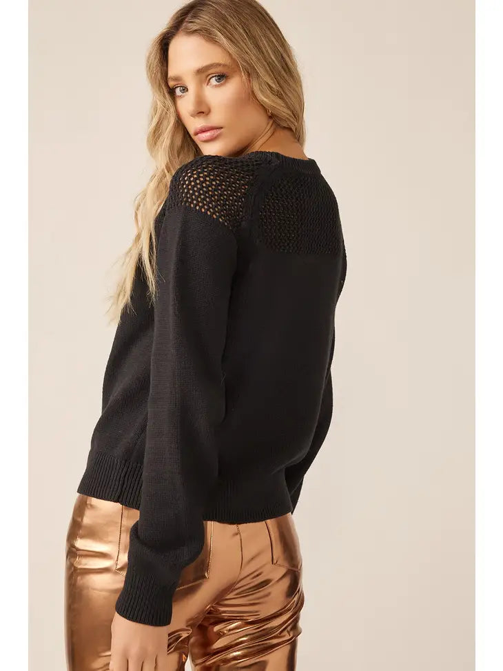 Open Knit Round Neck Long Sleeve Cozy Sweater