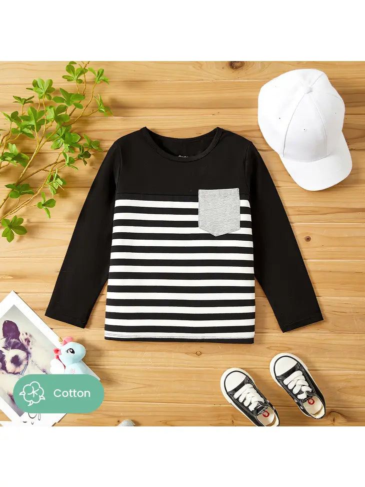 Toddler/Kid Boy Stripe Pocket Cotton Long-Sleeve Tee