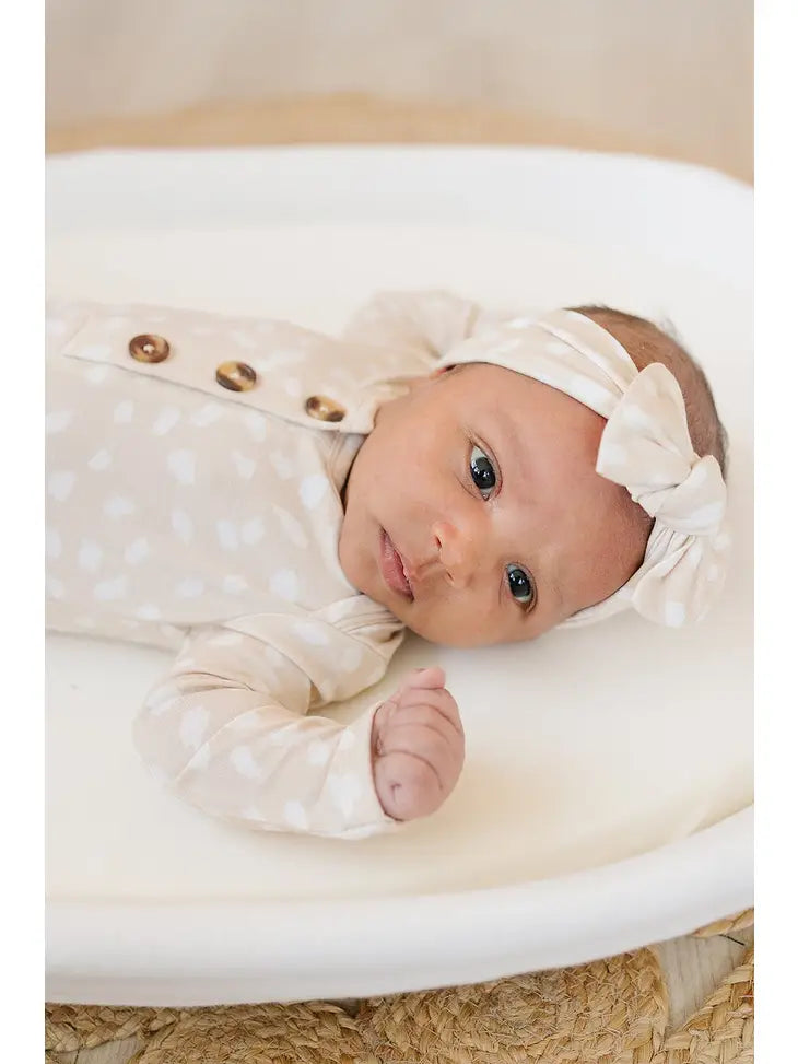 Sand and White Spotted Bow Headband