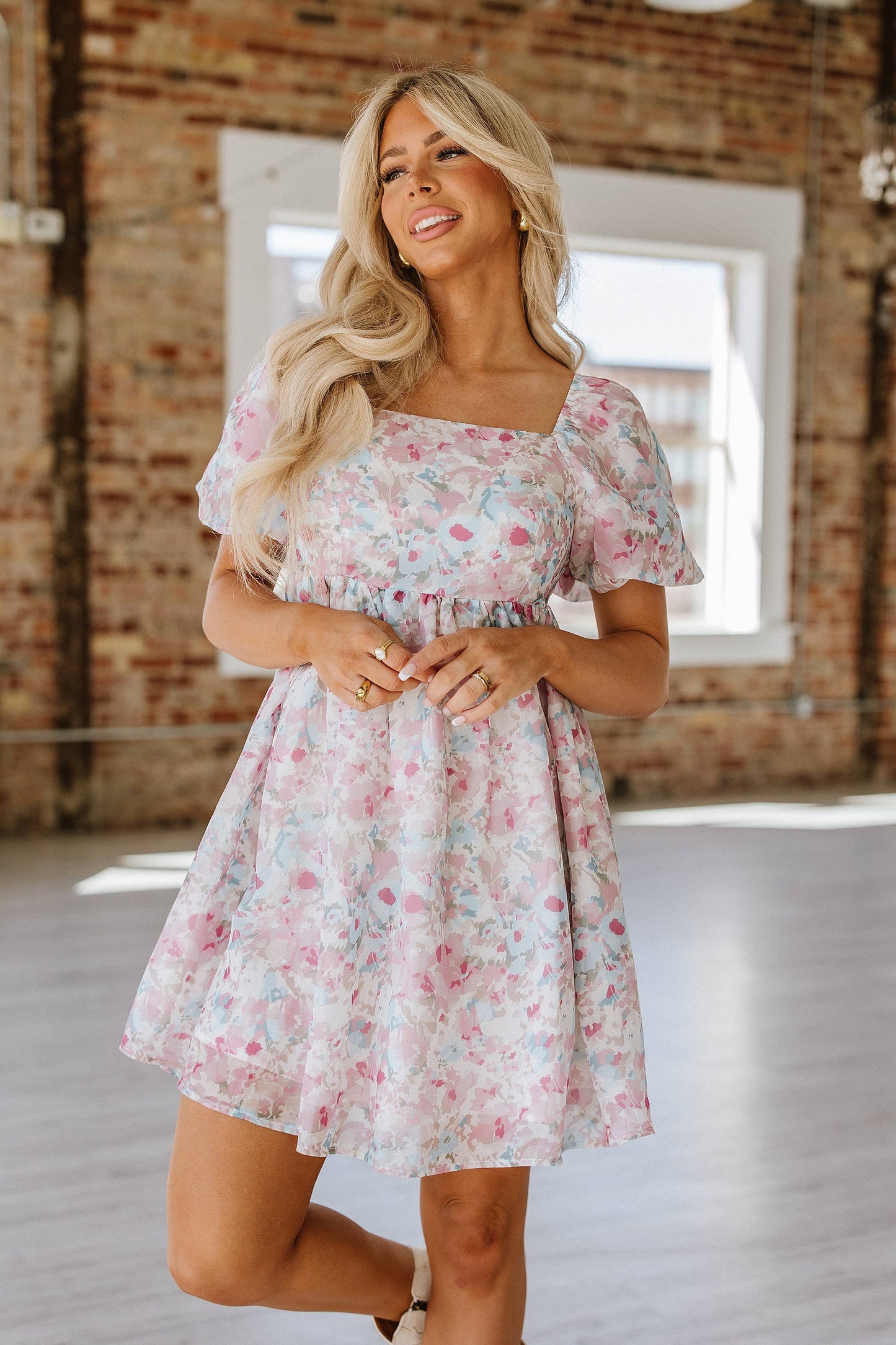 Ajay Floral Square Neck Mini Dress