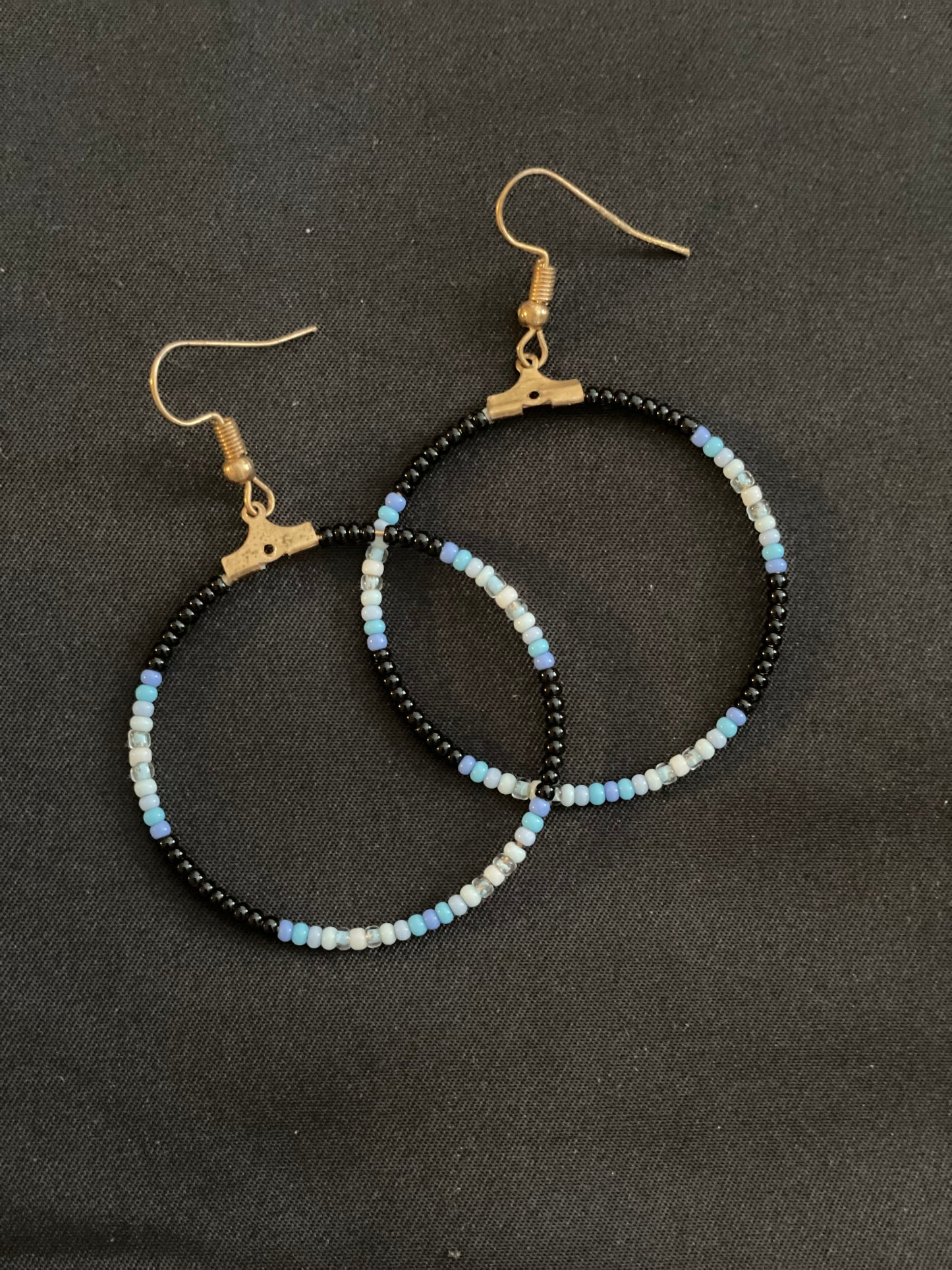 Blue Beaded Hoop Earrings