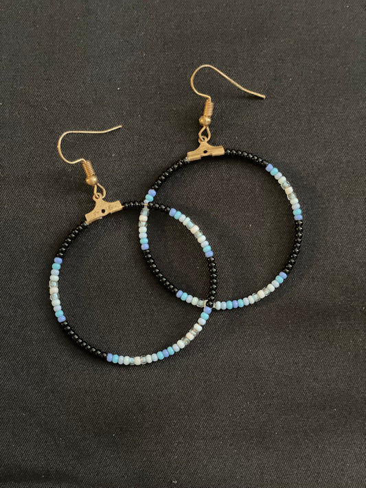 Blue Beaded Hoop Earrings