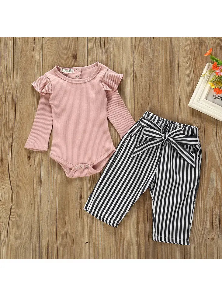 Baby Girl Bodysuit and Striped Belted Pants