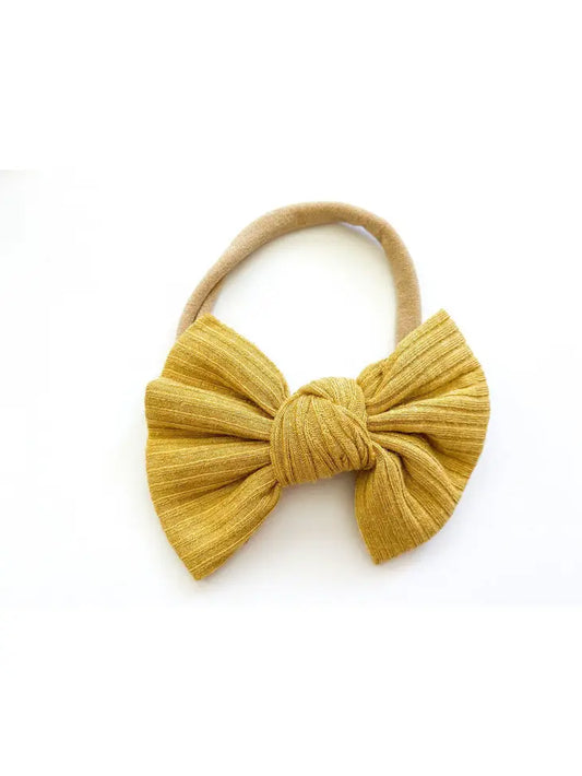 Mustard Yellow Ribbed Knot Bow Headband