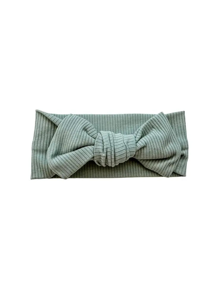 Sage Ribbed Baby Bow Headband