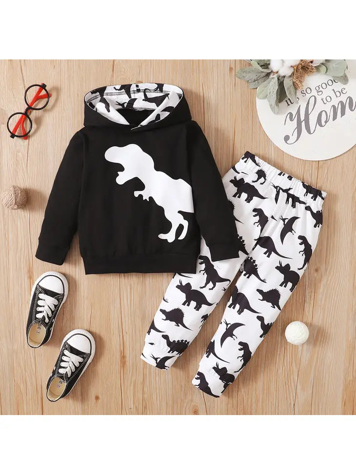 2-piece Toddler Boy Dinosaur hoodie Sweatshirt and Pants Set