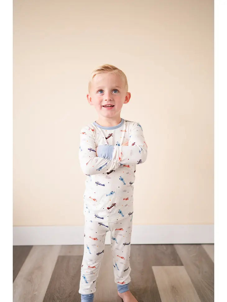 Two-Piece Pajama Set - Vintage Airplane