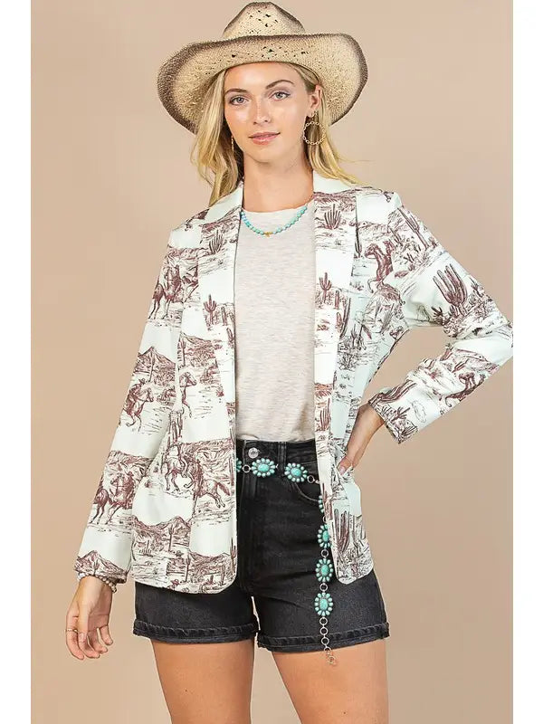 'Zoe' Western Print Woven Blazer