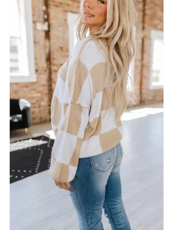 Checkered Bishop Sleeve Sweater