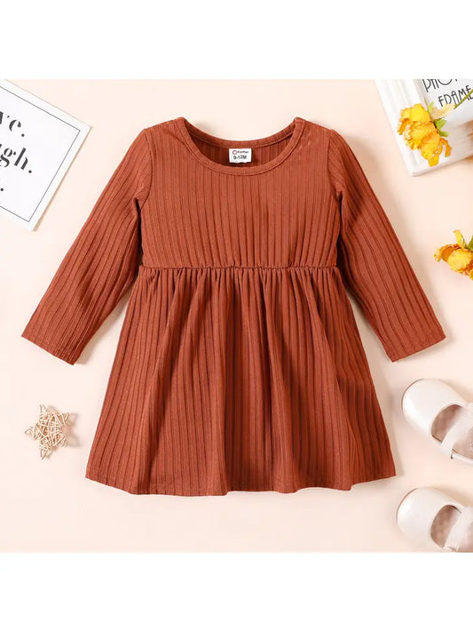 Baby Girl Ribbed Long-Sleeve Dress