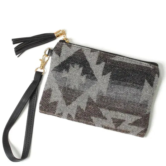 Western Print Pouch Bag with Wristlet - Gray