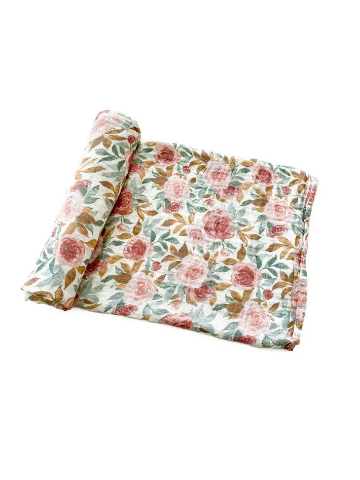 Dusty Pink Floral Muslin Swaddle Blanket