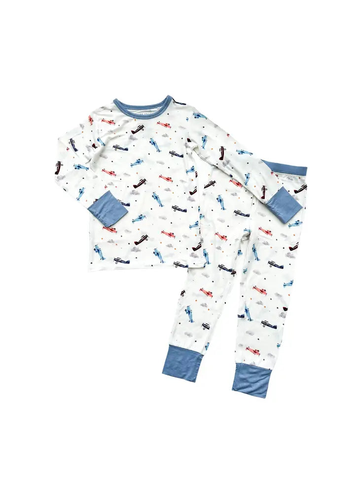 Two-Piece Pajama Set - Vintage Airplane