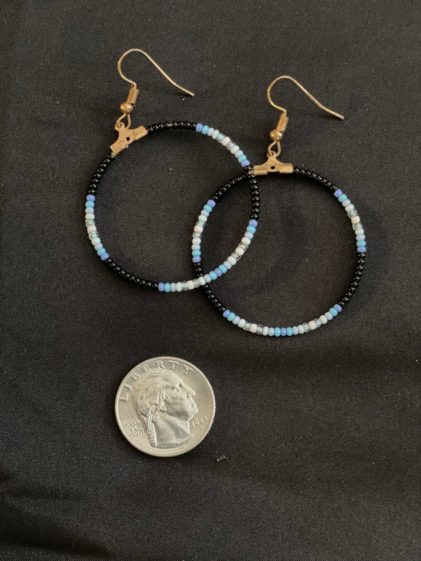 Blue Beaded Hoop Earrings