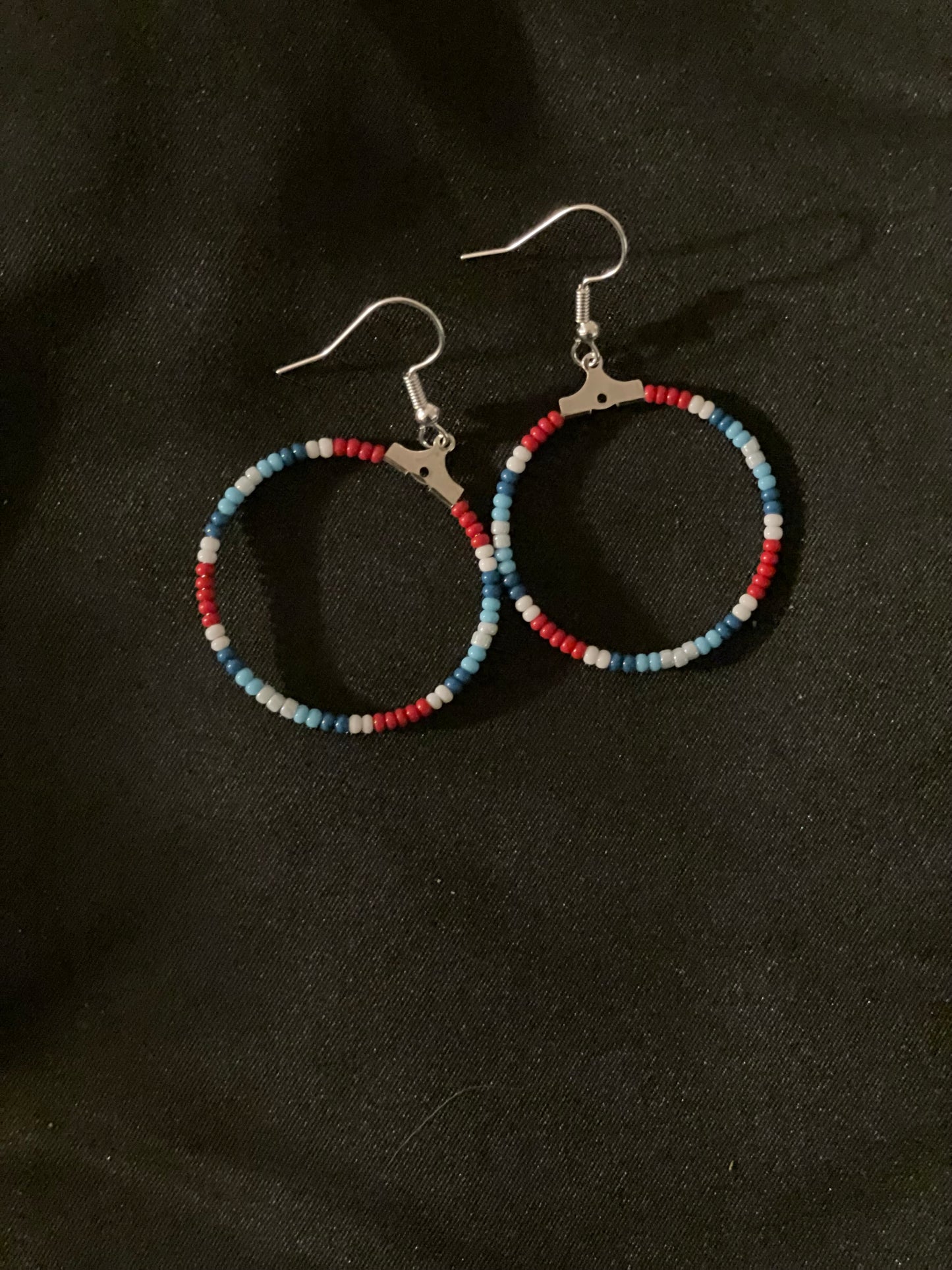 Blue/Red Beaded Hoop Earrings