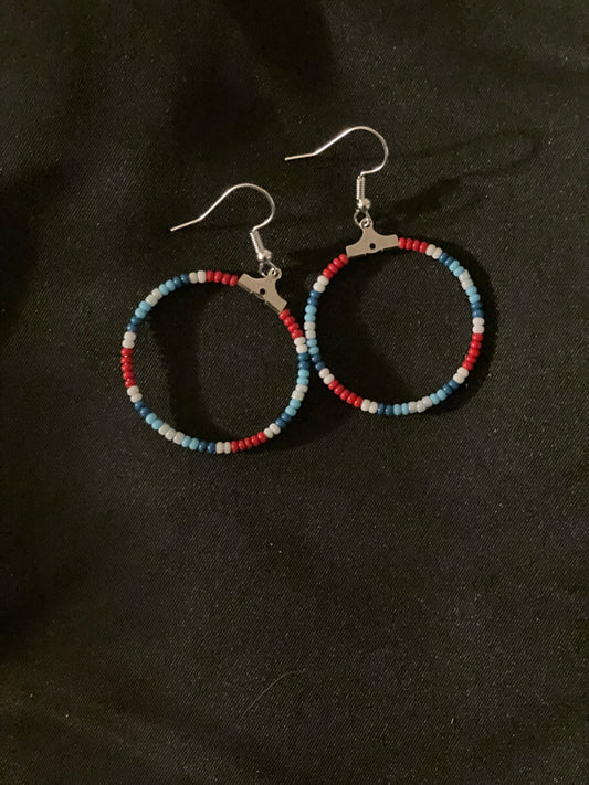 Blue/Red Beaded Hoop Earrings