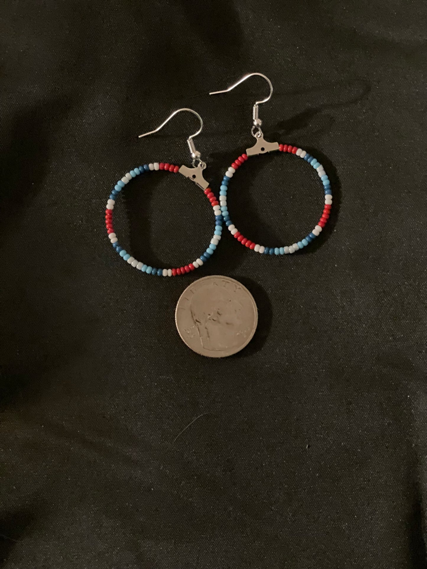 Blue/Red Beaded Hoop Earrings