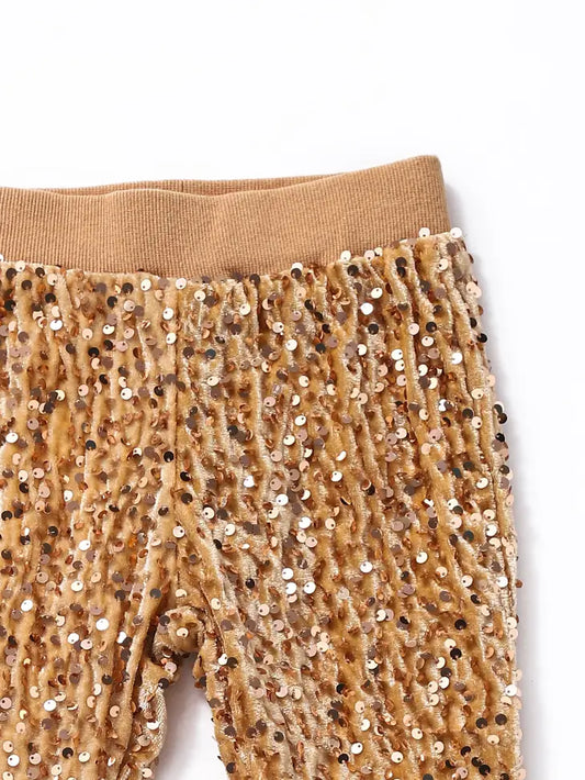 Girls Gold Sequin Flare Pants