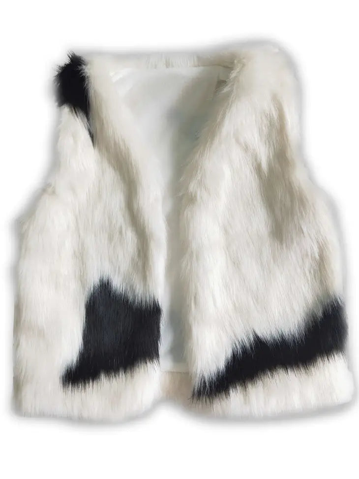 Cow Print Faux Fur Girls Vest